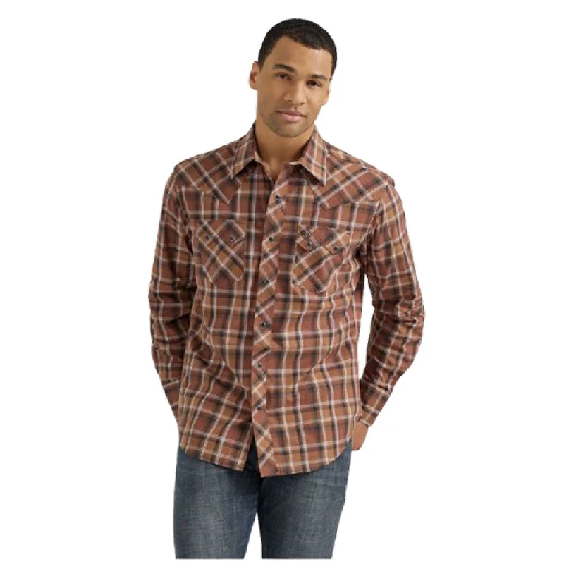 Men's Versatile Dress Shirts for Multiple Occasions112355373 Wrangler Men's Retro® Long Sleeve Modern Fit Western Snap Shirt - Brown Plaid