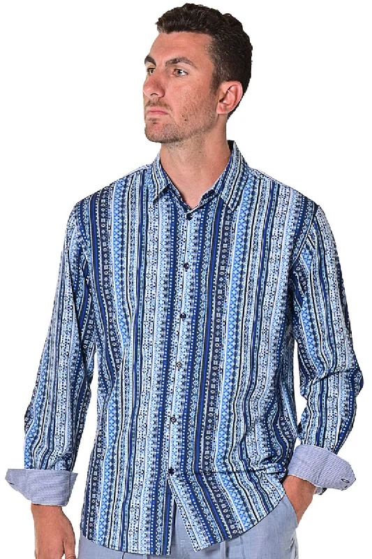 Men's V-Neck T-Shirts for a Flattering ShapeBohio Mens Casual Print Shirt - Vacay Long Sleeve Button Up Night Life - MXL1673