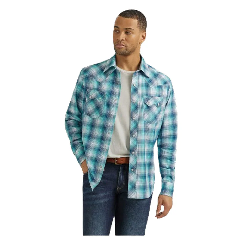 Comfortable Men's Flannel Shirts112351878 Wrangler Men's Retro Long Sleeve Western Snap Shirt - Turquoise Blues