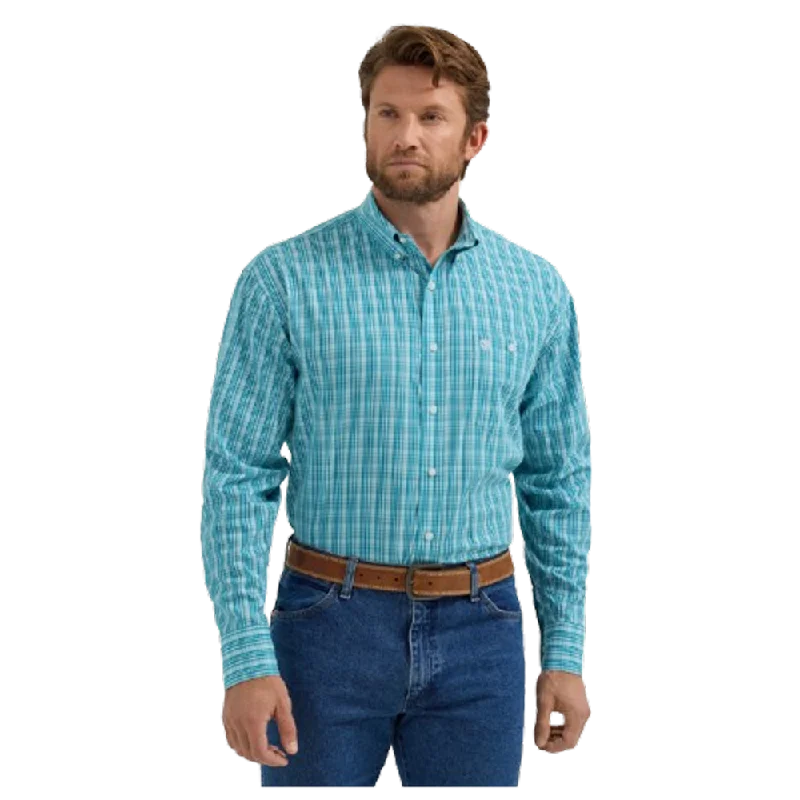 Men's Designer Dress Shirts for High-End Fashion112355331 Wrangler Men's Long Sleeve Western Button Down Shirt - Aqua Plaid