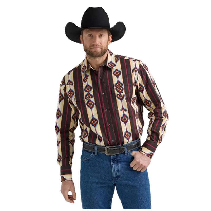 Lightweight Men's Poplin Shirts112351471 Wrangler Men's Checotah Long Sleeve Western Snap Shirt - Sunset Stripe