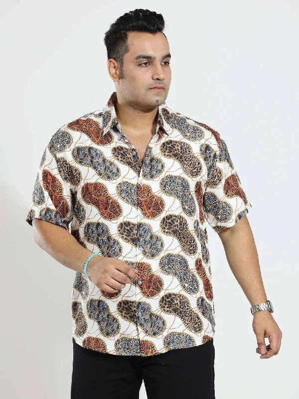 Men's Patterned Casual Shirts for Relaxed StylingWild Steps Printed Silk Half Shirt Men's Plus Size