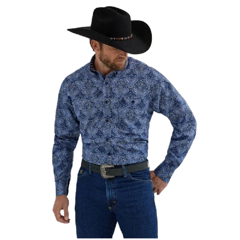 Men's Pattern-Play Shirts for a Fun Twist112356605 Wrangler Men's George Strait Collection One Pocket Long Sleeve Shirt - Big Blue Paisley