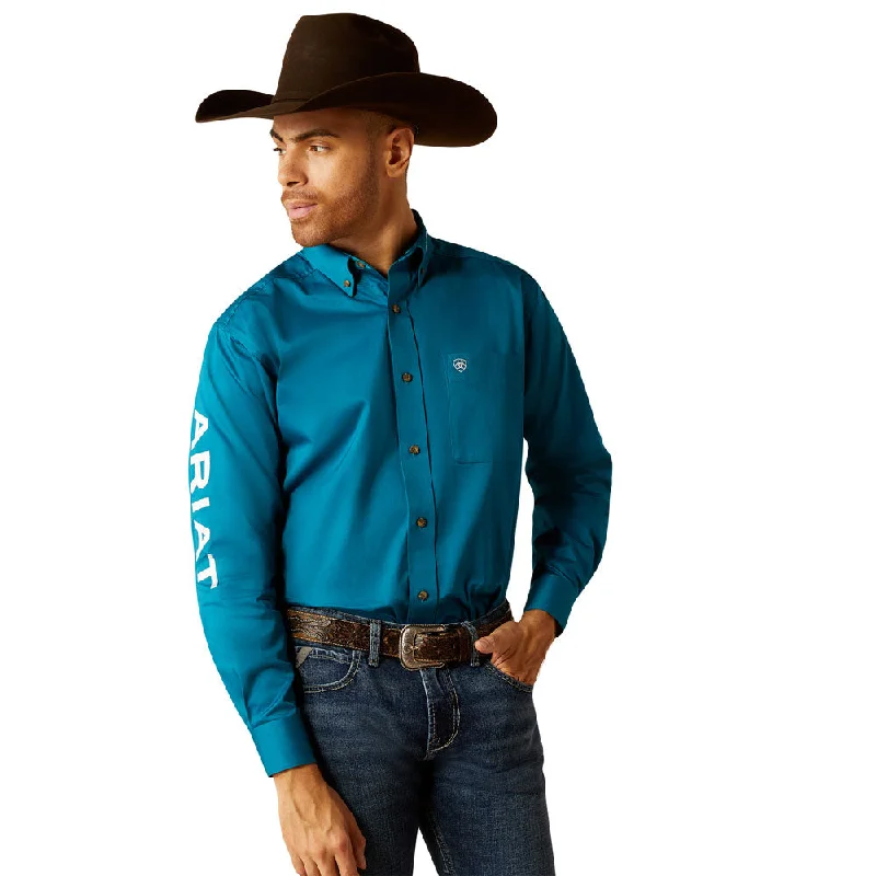 Men's Cufflink-Ready Shirts for Formal Events10052825 Ariat Men's Team Logo Twill Classic Fit Buttondown Shirt - Dark Teal/White