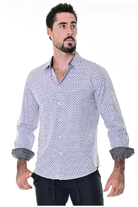 Men's Pocket T-Shirts for Added FunctionalityBohio Mens Casual Print Shirt - Vacay Long Sleeve Button Up Night Life - MXL1681