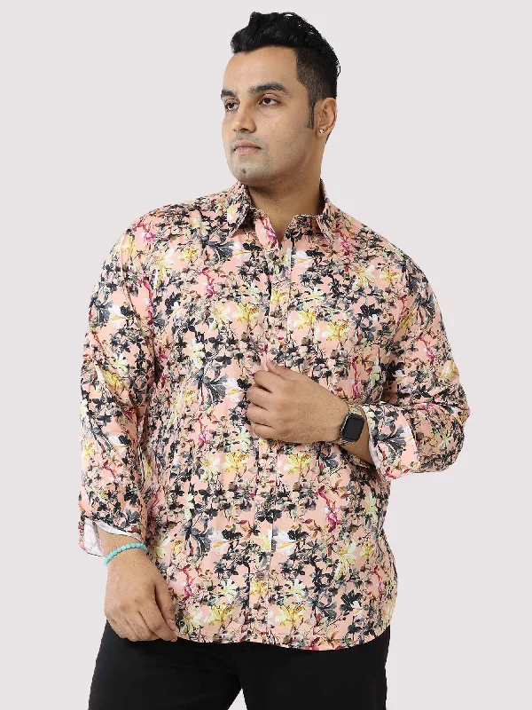 Breathable Men's Linen ShirtsPeachy Floral Digital Printed Shirt Men's Plus Size