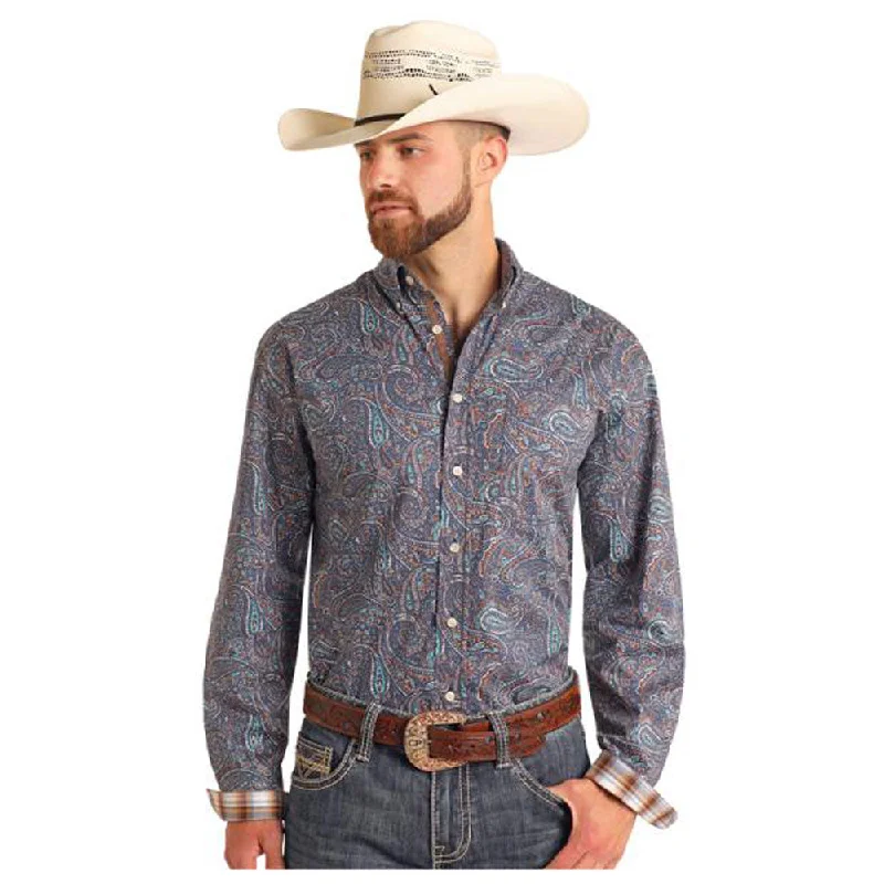 Men's Graphic Print T-Shirts for a Statement LookRMB2S05669 Panhandle Men's Long Sleeve Button Down Western Shirt - Light Navy