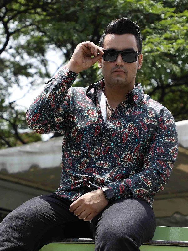 Men's Unique Dress Shirts for a Statement LookPaisley Printed Silk Full Shirt Men's Plus Size