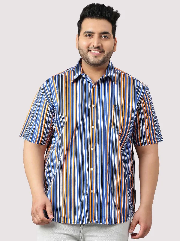 Classic Men's Dress ShirtsBlue Orange Sports Stripe Shirt Men's Plus Size