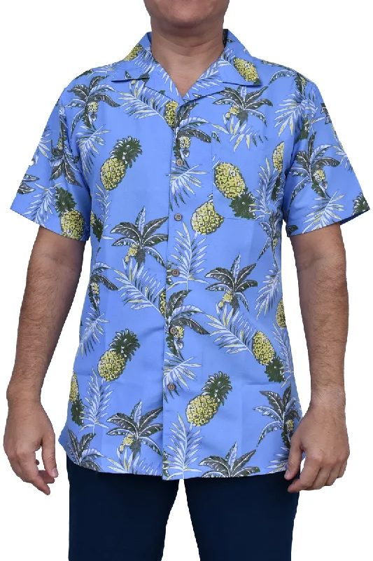 Men's Casual Friday Shirts for Relaxed Office DaysBohio Men's Short Sleeve Button Down Shirt in Pineapple Print -Blue -MCS1619