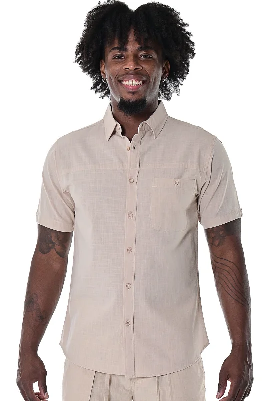 Men's Designer Shirts for a Statement PieceBohio Men's 100% Cotton Casual Summer Beach Button Down Short Sleeve Shirt in Natural -MCS1645