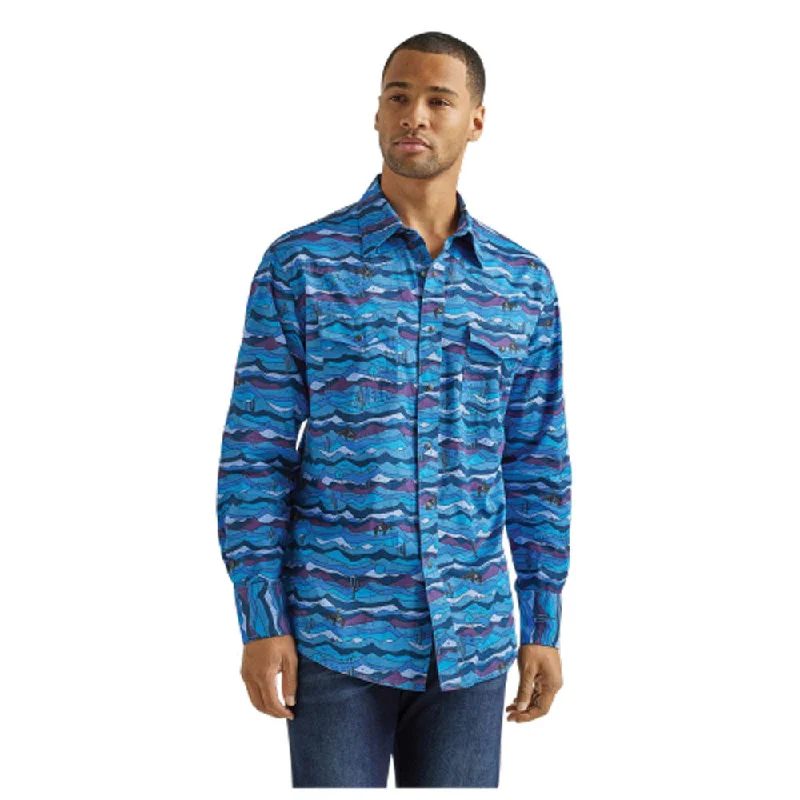 Men's Long-Sleeve Shirts for Year-Round Wear112338178 Wrangler Men's Coconut Cowboy Classic Fit Long Sleeve Snap Shirt - Blue