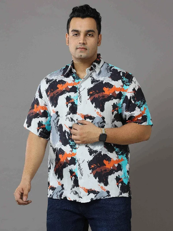 Men's Versatile Dress Shirts for Multiple OccasionsVolcano Printed Silk Half Shirt Men's Plus Size