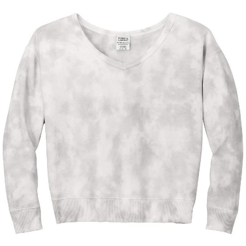 Port & Company Women's Dove Grey Beach Wash Cloud Tie-Dye V-Neck Sweatshirt