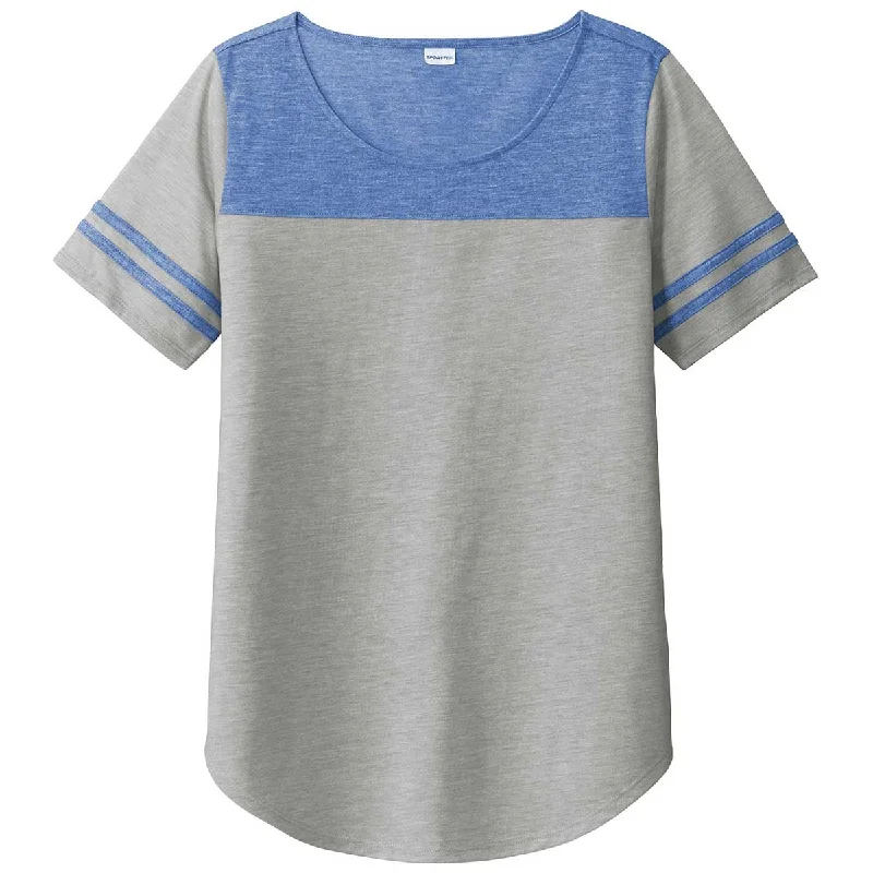 Sport-Tek Women's True Royal Heather/Light Grey Heather PosiCharge Tri-Blend Wicking Fan Tee