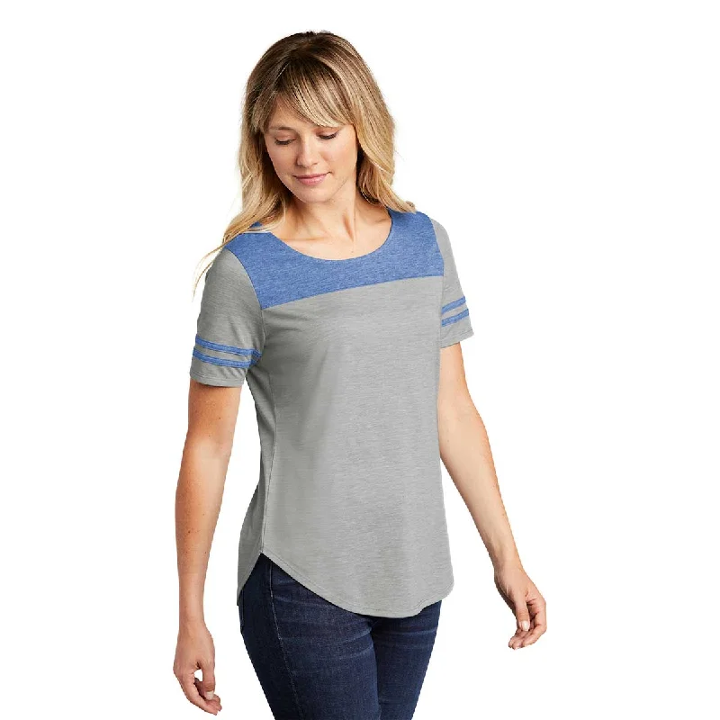 Sport-Tek Women's True Royal Heather/Light Grey Heather PosiCharge Tri-Blend Wicking Fan Tee