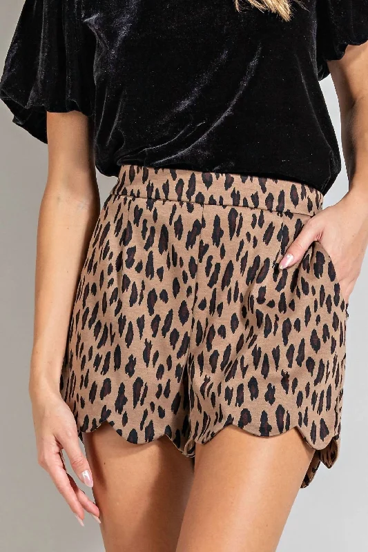 High Waisted Scallop Shorts In Brown