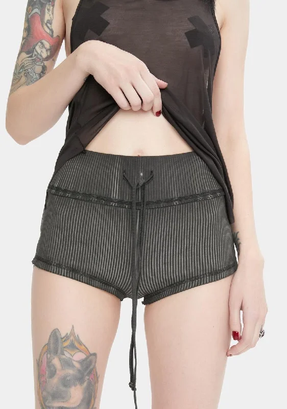 Snare Washed Black Ribbed Shorts