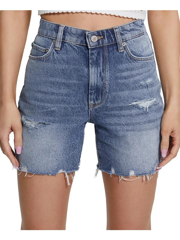 Womens Frayed Hem Light Wash Cutoff Shorts