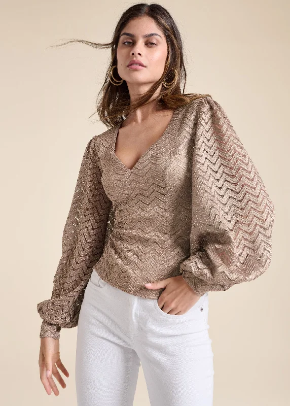 Lace balloon sleeve top - Mocha