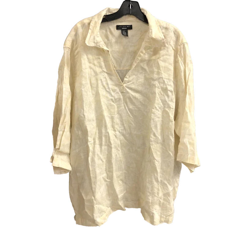 Top Short Sleeve By Tahari By Arthur Levine In Cream & White, Size: 3x