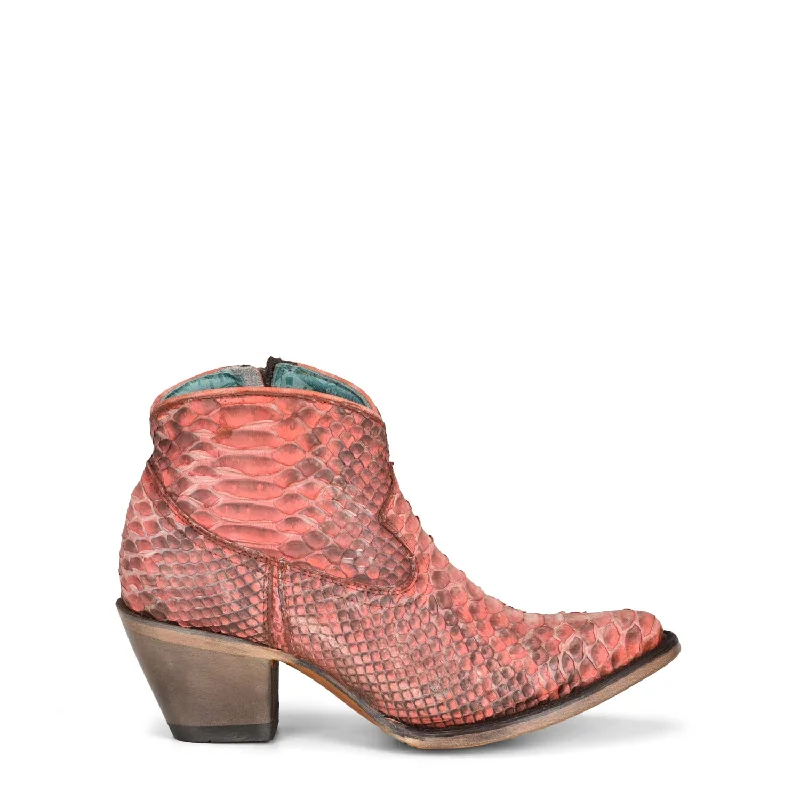 Corral Womens Zipper Bootie Ankle Coral Python 5in Cowboy Boots