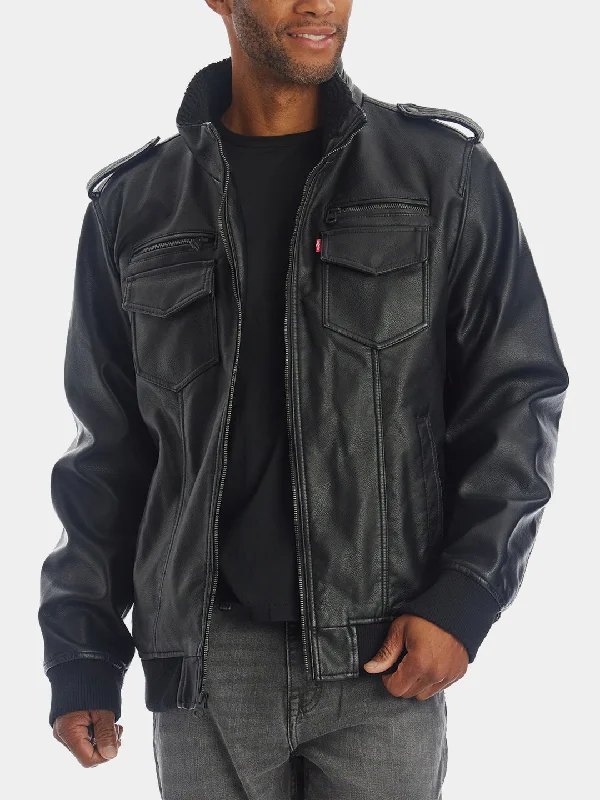 Faux Leather Aviator Jacket