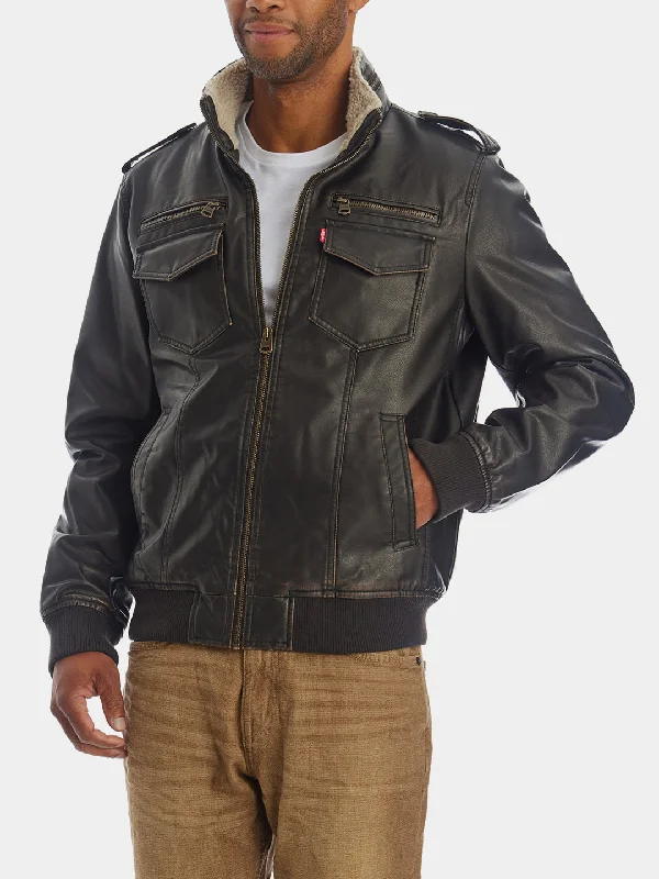 Faux Leather Aviator Jacket