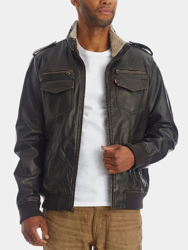 Faux Leather Aviator Jacket