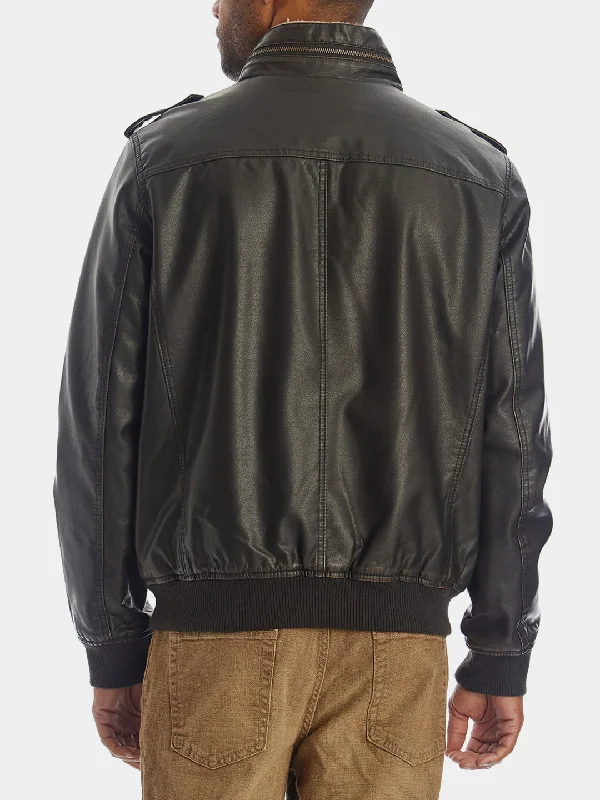 Faux Leather Aviator Jacket