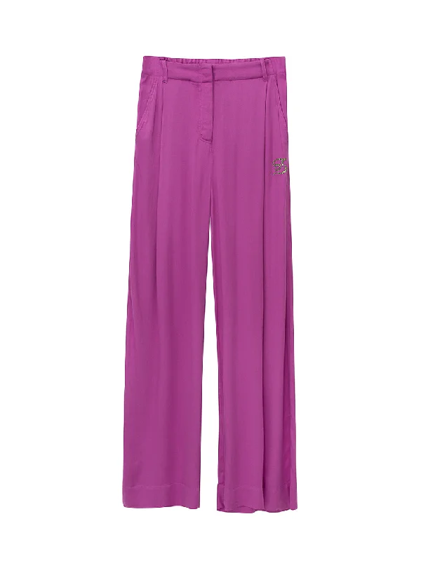 Fly Front Elastic Back Wide Leg Pants