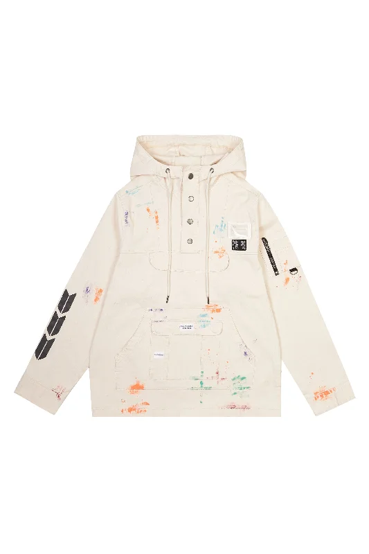 Hand Painted Utility Twill Anorak Jacket - Latte