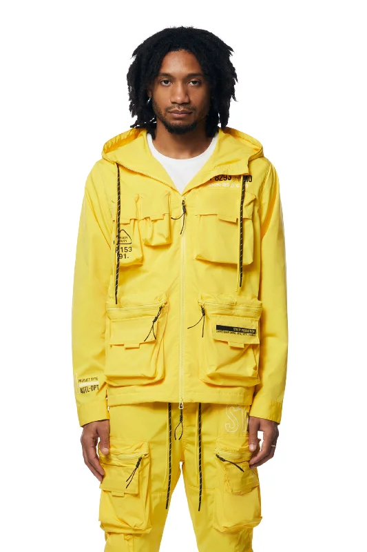 Hooded Full Zip Utility Windbreaker Jacket - Canary