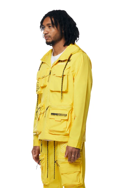 Hooded Full Zip Utility Windbreaker Jacket - Canary