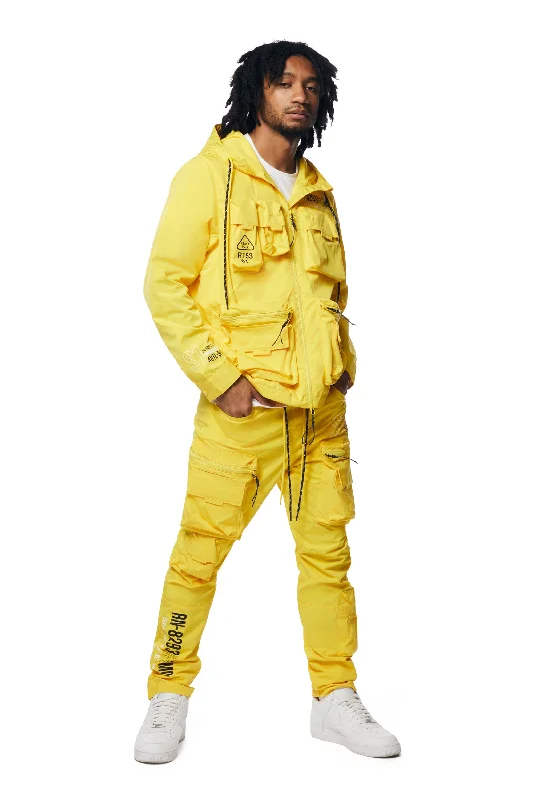 Hooded Full Zip Utility Windbreaker Jacket - Canary