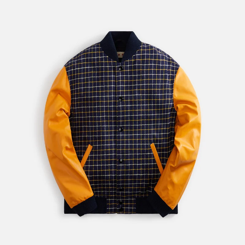 Marni Checked Cotton Wool Jacket - Blue Marine