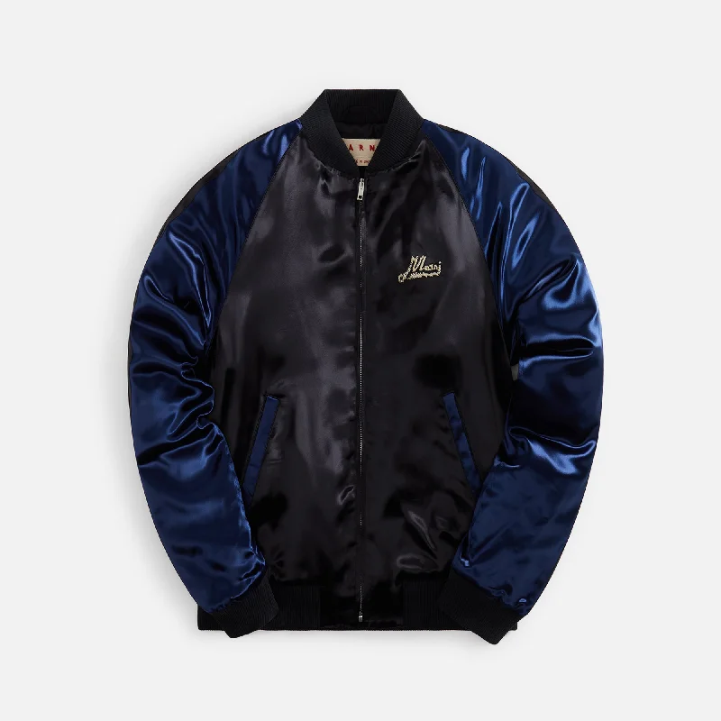 Marni Satin Bomber With Beaded Logo - Black