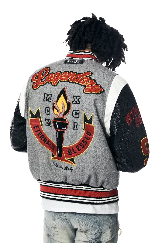 Torch Varsity Jacket - Light Heather Grey