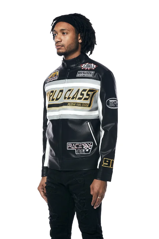 Vegan Leather Racing Jacket - Black