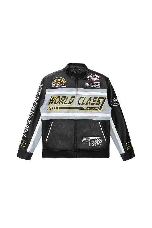 Vegan Leather Racing Jacket - Black