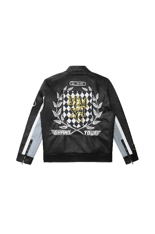 Vegan Leather Racing Jacket - Black