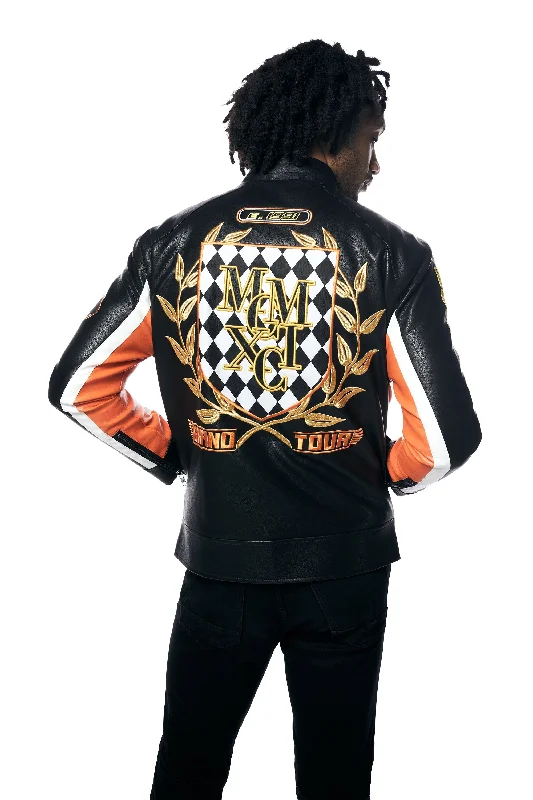 Vegan Leather Racing Jacket - Orange