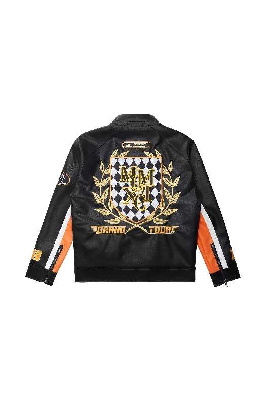 Vegan Leather Racing Jacket - Orange