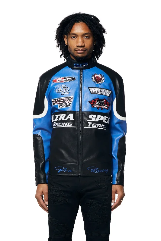 Vegan Leather Racing Jacket - Royal