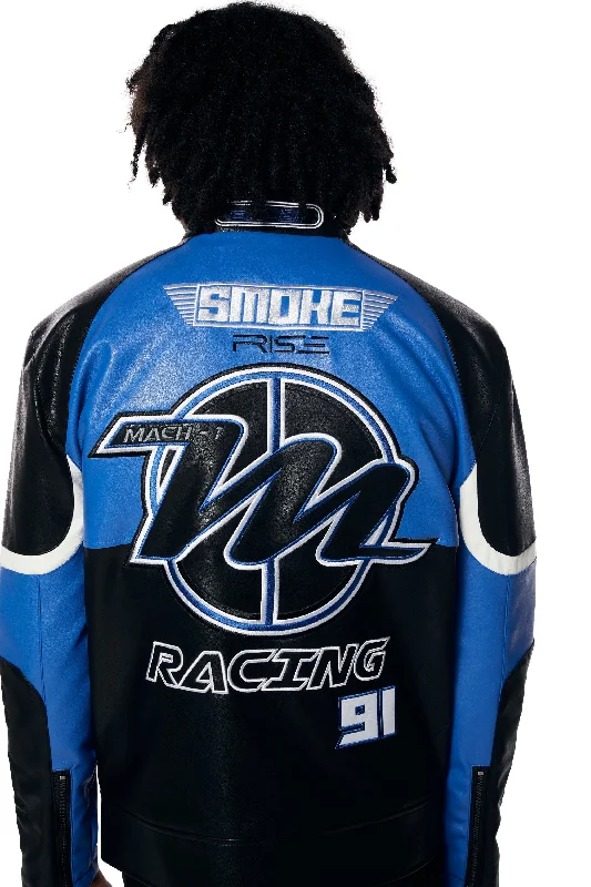 Vegan Leather Racing Jacket - Royal