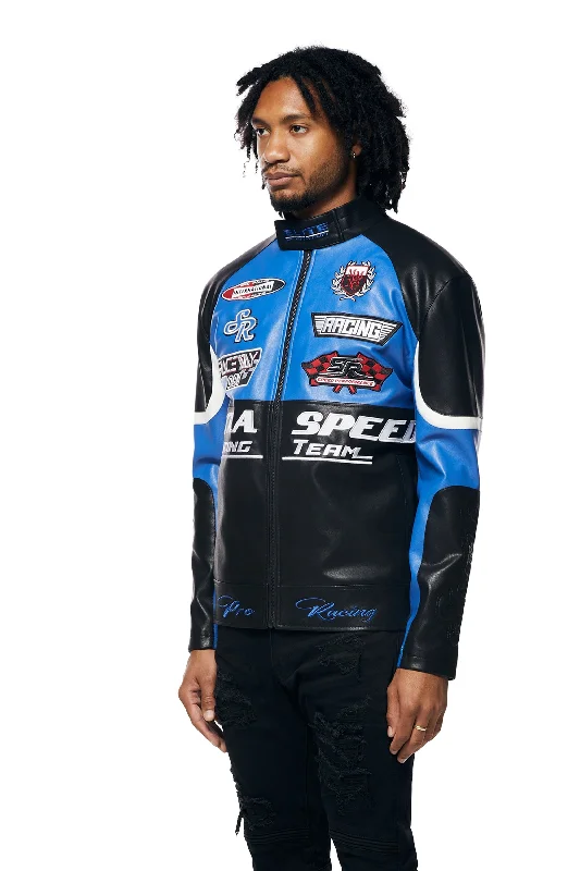 Vegan Leather Racing Jacket - Royal