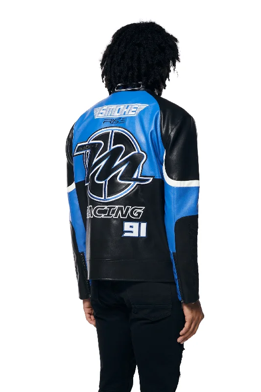 Vegan Leather Racing Jacket - Royal