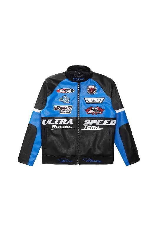 Vegan Leather Racing Jacket - Royal