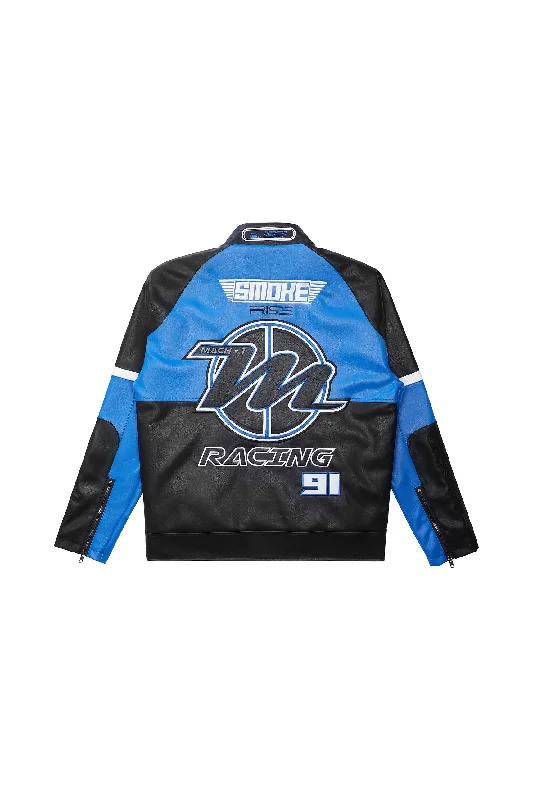 Vegan Leather Racing Jacket - Royal