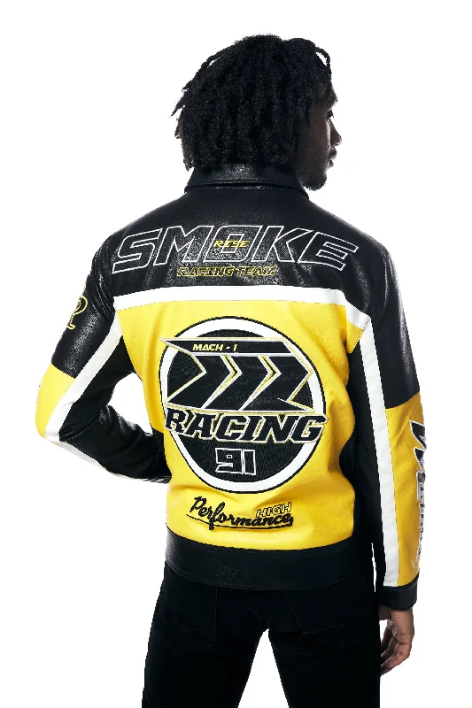 Vegan Leather Racing Jacket - Black